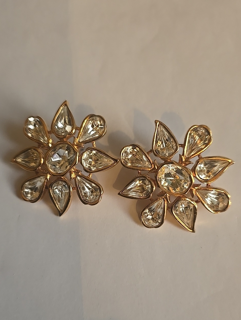 Gold-Tone Clear Crystal Flower Stud Earrings